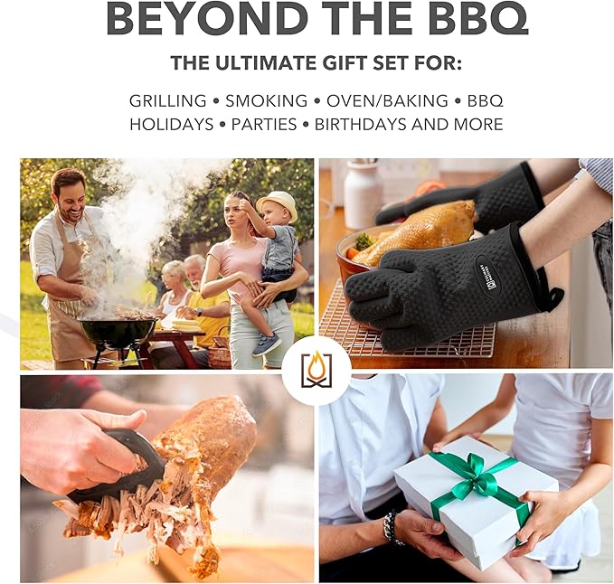 Smoker Gloves and Meat Claws | No.1 Heat Resistant BBQ Grill Gloves | Meat Shredder Claws | Thermometer | Silicone Smoker Oven Mitts & Pulled Pork Shredders | Barbecue, Grilling, Smoking, Shredding