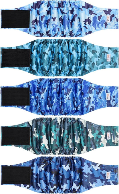 5 Pack Dog Diapers Male Reusable, Premium Belly Bands for Dogs, High Absorbing Male Dog Pee Wraps for Doggie in Incontinence or Excitable Urination Camouflage Pattern XS