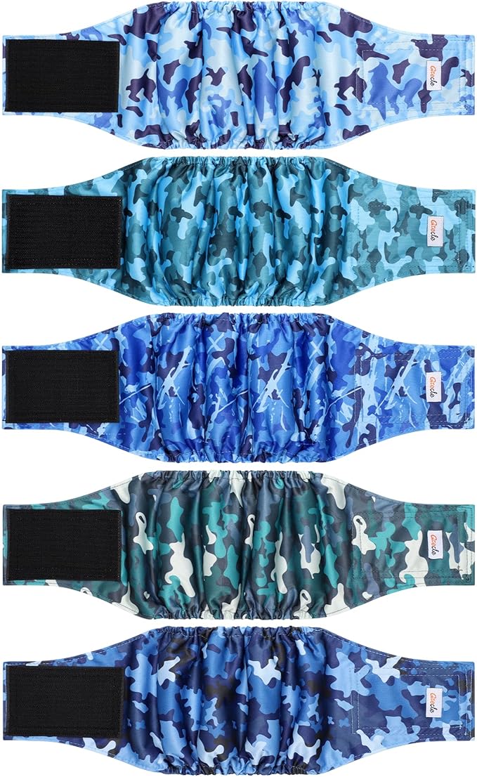 5 Pack Dog Diapers Male Reusable, Premium Belly Bands for Dogs, High Absorbing Male Dog Pee Wraps for Doggie in Incontinence or Excitable Urination Camouflage Pattern XL