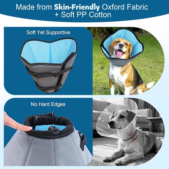 Soft Dog Cone Collar After Surgery: Long Alternative Comfortable Comfy Fabric Recovery Shame Elizabethan Stop Licking Small Medium Large Dogs (Blue, 2XL)
