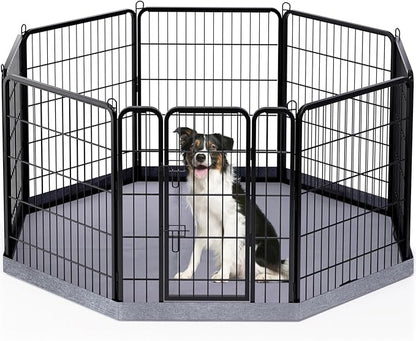 PETIME Dog Playpen,Metal Exercise Puppy Pen Heavy Duty Kennels Yard Fence Indoor/Outdoor 27" W x 32" H 8 Panels Dog Cage with Octagon Bottom Pad