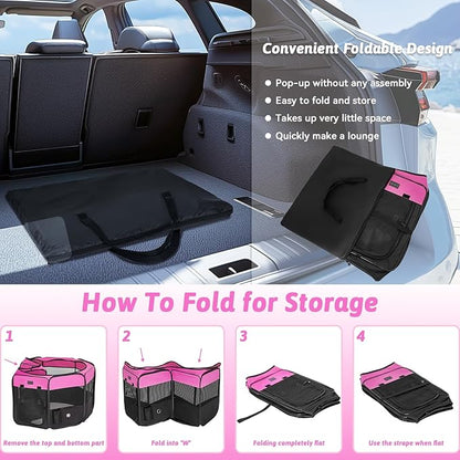 PETSFIT Portable Dog Playpen,36" Dog Play Pen Indoors with Removable Waterproof Mat & Zippered Roof | RV, Camping, Travel Dog Pen | Whelping & Cat Observation Space(36" L x 36" W x 21" H)