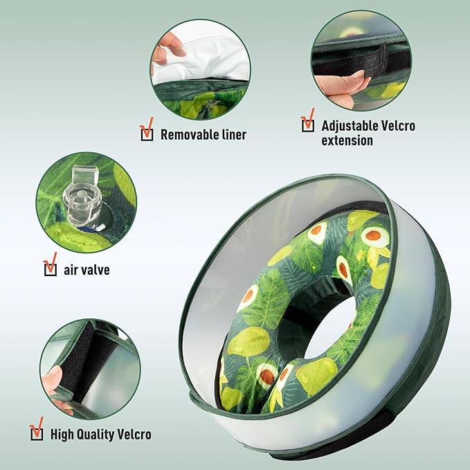 Inflatable Dog Cone, Soft Dog Cone Collar After Surgery for Alternative with Enhanced Anti-Licking Guard Shield Adjustable Detachable, Elizabethan Collar (S, Avocado)