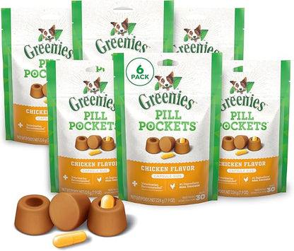 Greenies Pill Pockets for Dogs Large Size, Dog Treat Pouch for Capsule Medication, Chicken Flavor, (6) 7.9 oz. Pouches