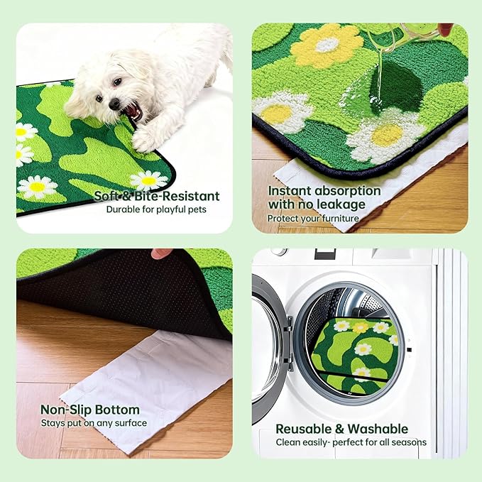 Qeils Reusable Puppy Pads for Small Dogs, Washable Pee Pads with Non-Slip , Absorbent Leakproof Mat for Crates, Playpens, Pet Beds & Whelping, Indoor Potty Training Grass Green, 18"x24", 2 Pack