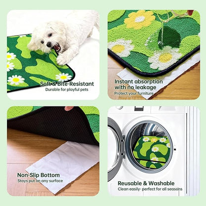 Qeils Reusable Puppy Pads for Small Dogs, Washable Pee Pads with Non-Slip , Absorbent Leakproof Mat for Crates, Playpens, Pet Beds & Whelping, Indoor Potty Training Grass Green, 14"x18", 2 Pack