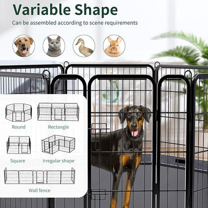 PETIME Dog Playpen,Metal Exercise Puppy Pen Heavy Duty Kennels Yard Fence Indoor/Outdoor 27" W x 32" H 8 Panels Dog Cage with Octagon Bottom Pad