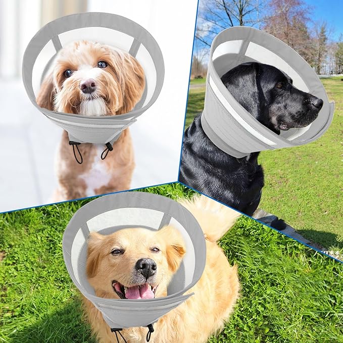 SAWMONG Soft Cone for Dogs – Large Dog Recovery Collar, Adjustable E-Collar to Stop Licking After Surgery (L, Gray)