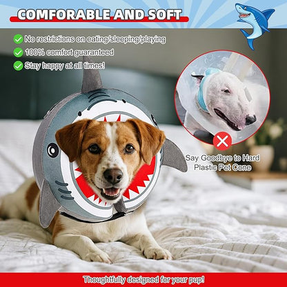 KOOLTAIL Inflatable Dog Cone Collar, Soft Donut E Collar for Dogs After Surgery to Stop Licking Enhanced Alternative, Blow Up Pet Neck Pillow Recovery Adjustable Cone for Dog Cat, Upgrade Size,Shark L