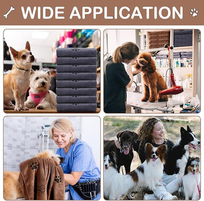 Chumia 8 Pcs Dog Towels for Drying Dogs Cats Pet Towels Bulk Puppy Microfiber Fast Drying Paw Bath Bathing Supplies Absorbent for Medium Pets(40 x 24 Inch,Dog Paw and Bone,Brown, Gray)