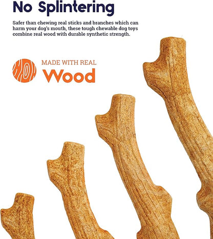 Pupstages Super Dogwood Dog Chew Toy – Real-Wood Blend, Natural Wood Flavor & Texture, Moderate Chewers, Large, 11"