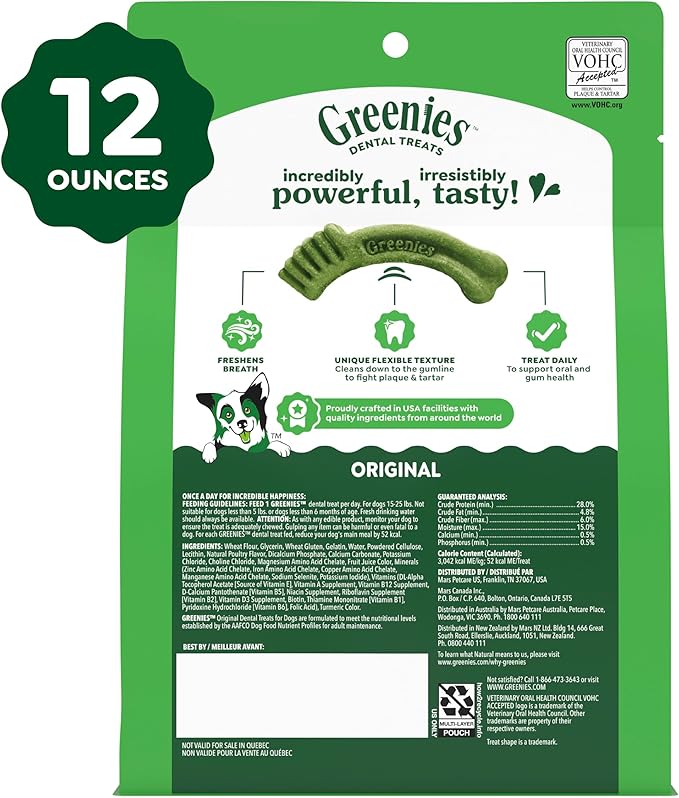 Greenies Veterinarian-Recommended Adult Natural Dental Dog Treats Petite Size, Dog Dental Chews, Original Flavor, 12 oz. Pack, 20 Count
