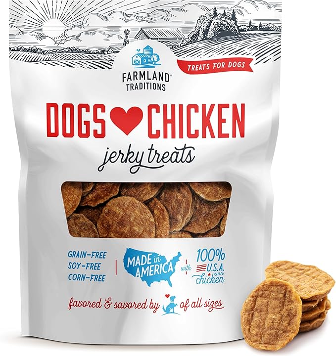Farmland Traditions Dogs Love Chicken Jerky Dog Treats with Only 3 Ingredients and No Fillers, 2 Pound (Pack of 1) Bag.