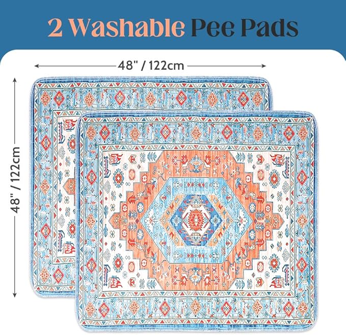 Washable Pee Pads for Dogs 2 Pack Reusable Puppy Training Pads 48"x48" Super Absorbent Waterproof Dog Training Pads, Non-Slip Potty Pads Whelping Pads Litter Mat Pet Supplies - Orange/Mix