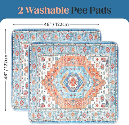 Washable Pee Pads for Dogs 2 Pack Reusable Puppy Training Pads 48"x48" Super Absorbent Waterproof Dog Training Pads, Non-Slip Potty Pads Whelping Pads Litter Mat Pet Supplies - Orange/Mix