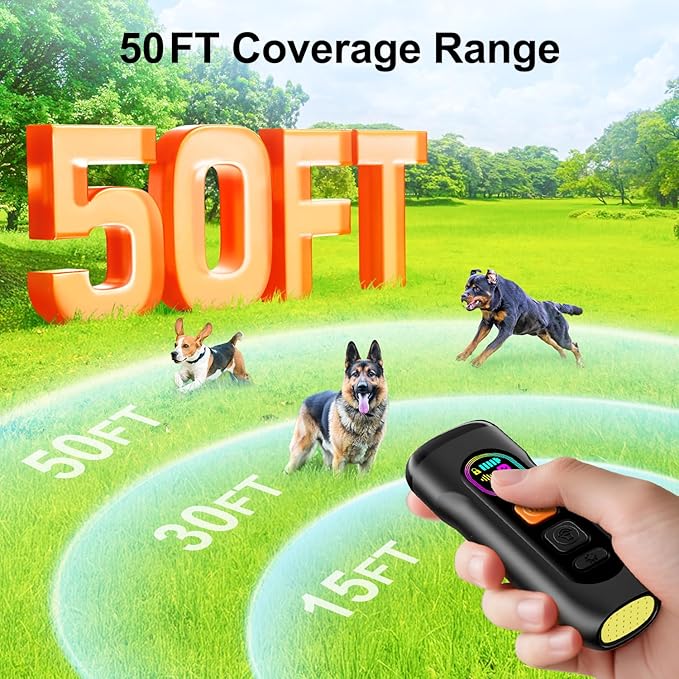 Dog Bark Deterrent Devices Anti Barking Device for Dogs Ultrasonic Bark Stopper Portable Dog Training Tool Indoor Outdoor Up to 50ft Correct Bad Behavior of Own or Neighbor's Dog (Black)