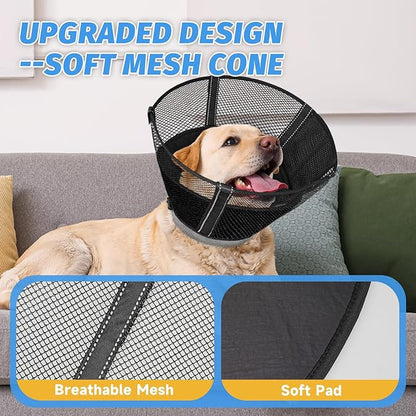 Dog Cone Collar to Stop Licking: Soft Mesh Recovery Collar After Surgery with Detachable Pad, Elizabeth Cone Alternative for Large Medium, Small Dogs, Normal Eating and Drinking (XS, Jet Black)