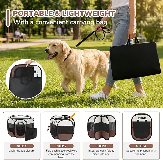 Dog Cat Playpen, Portable Puppy Pet Crate Indoor for Small Dogs Cats Rabbits, Foldable Dog Cage Enclosure for Outdoor, Pop Up Dogs Tent Kennel with Carrying Case, Brown