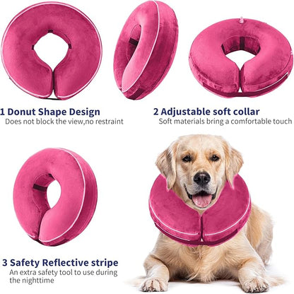 Inflatable Reflective Dog Cone Collar Alternative After Surgery,Doggie Recovery Dount Neck Ecollar,Adjustable Soft Dog Cone Collar for Small Medium Large Dogs (Pink, XXL)