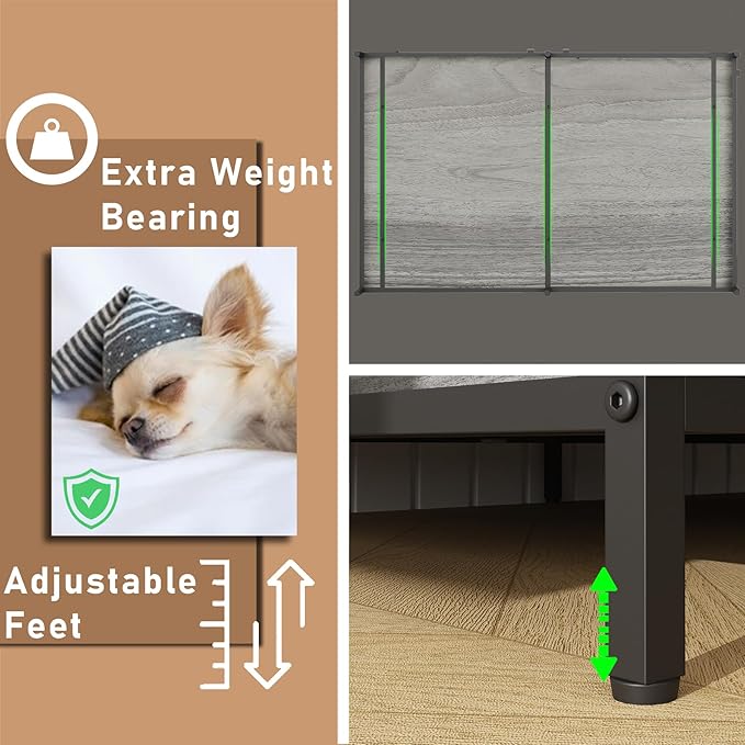 Dog Crate Furniture, Wooden Dog Kennel Table, Heavy Duty Large Indoor Dog House with Three Doors, 43" Large Size (Grey)