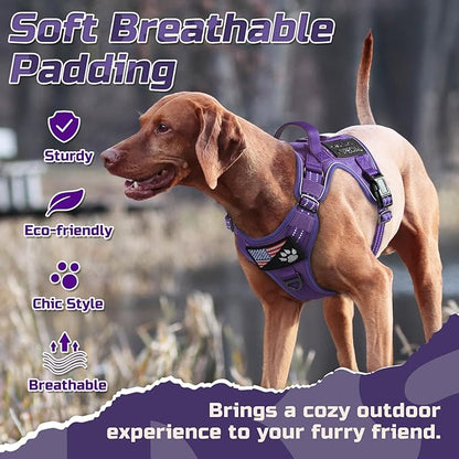 rabbitgoo Tactical Dog Harness for Large Dogs, No Pull Military Service Vest with Handle & Molle, Easy Control for Training Walking, Adjustable Reflective Straps, Purple, XL