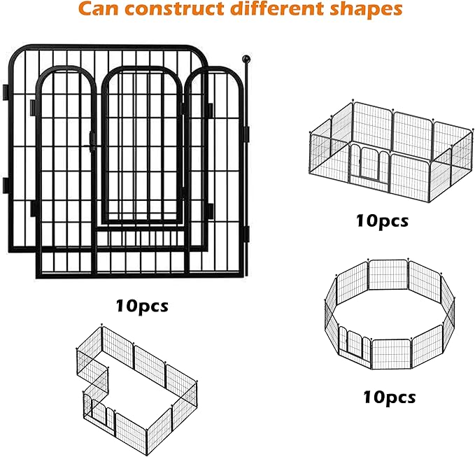 fowick 32" H x 32" W Dog Playpen 10 Panels, Black Metal Puppy Exercise Pen for Indoors & Outdoors, Foldable Animal Barrier Fence, Portable Pet Play Pen for Small Dogs & Rabbits, No Dig Fence