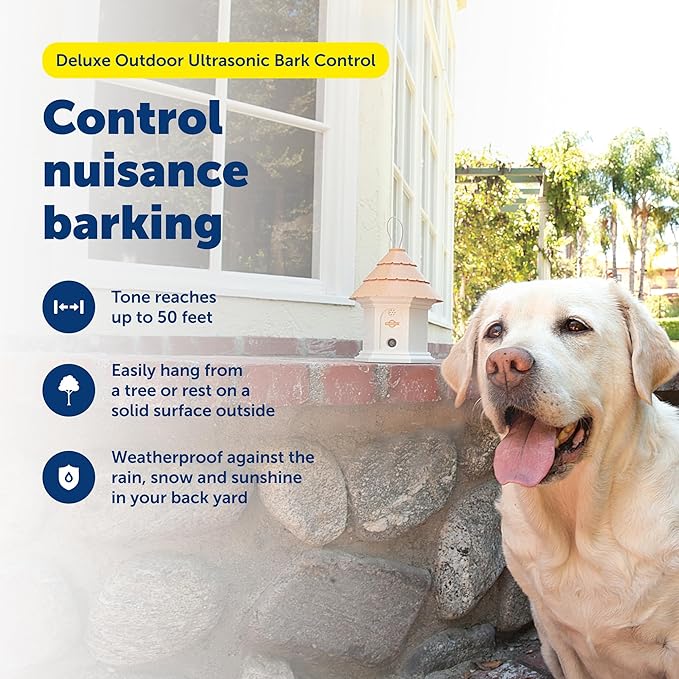 PetSafe Deluxe Outdoor Ultrasonic Bark Control - Elite No Barking Deterrent for All Dog Sizes - Up to 1/4 Acre (50 ft) Coverage - Weatherproof - Timer for Scheduled Activation - Bird House Design