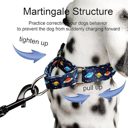 Martingale Dog Collars with Buckle No Slip Training Boy Dog Collar for Medium Dogs (Blue Space, Medium)