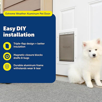PetSafe Extreme Weather Aluminum Pet Door - Energy-Saving Thermal Barrier Pet Flap with Slide-in Door Locking & Secure Flap Cover - for Dogs Up to 40 Lb - Medium