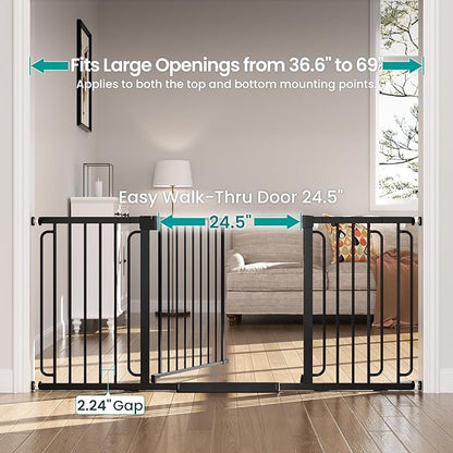 Cumbor 29.7-51.5" Baby Gate (Black) & 36.6-69" Extra Wide Dog Gate (Black) for Stairs, Doorways & Hallways