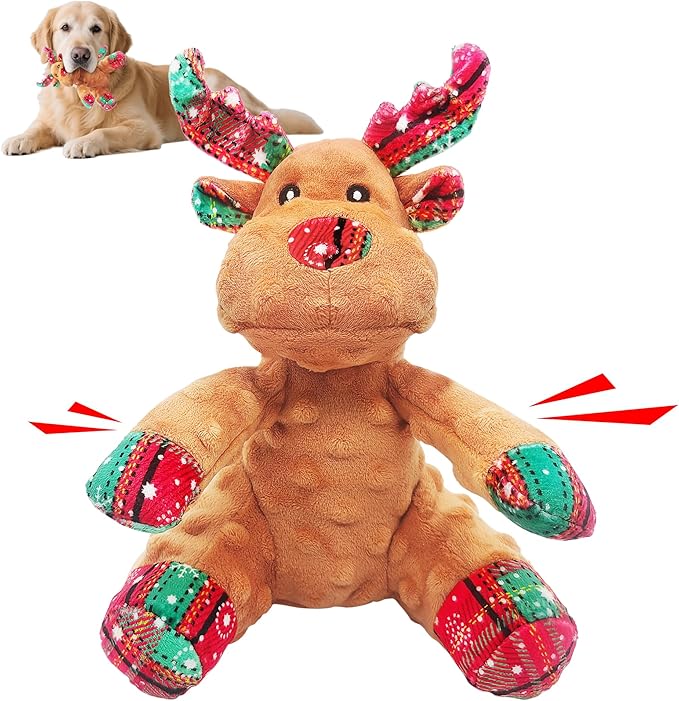 Squeaky Dog Toys, Stuffed Large Dog Toys to Keep Them Busy, Interactive Plush Chew Toys with Crinkle Paper, Tough Pet Animal Toys for Small Medium Large (Red D)