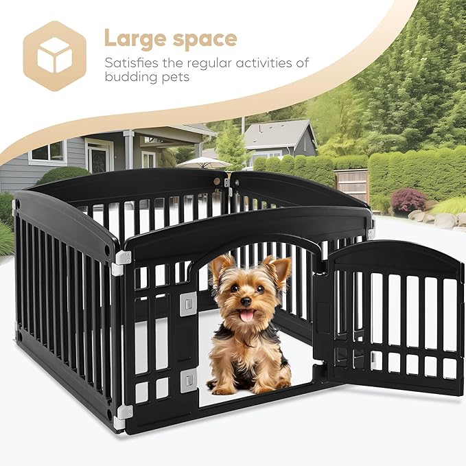 Simple Deluxe Dog Playpen, 24" Exercise 4-Panel Pet Playpen with Door, Safe and Secure, Folding and Portable Puppy Playpen for Puppies and Small Dogs, Black