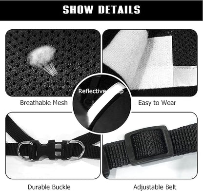FEimaX Dog Harness and Leash Set for Walking, Soft Mesh Adjustable Easy Control Lightweight Cat Vest Harnesses with Reflective Strips, Escape Proof Small Dogs Cats Vests (Black, Small)