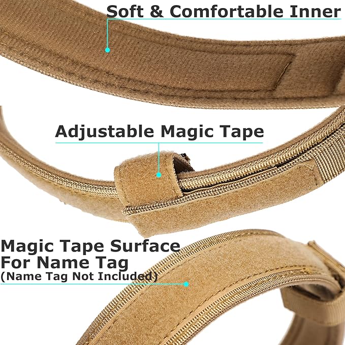 Dog Tactical Collar Military Dog Training Collar Control Handle and Heavy Metal Buckle for Medimum Large Dog Training Behavior Aids Brown XL
