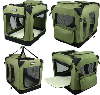 EliteField 3-Door Folding Soft Dog Crate with Carrying Bag and Fleece Bed (2 Year Warranty), Indoor & Outdoor Pet Home (36" L x 24" W x 28" H, Sage Green)