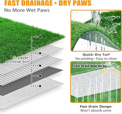 Dog Grass Pad with Tray, Reusable Large Artificial Turf Grass Potty and Puppy Pee Pads for Dogs, Portable Stainless Steel for Indoor/Outdoor Potty Training Toilet (Potty System Size)