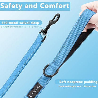 Dog Leash 5ft Long, Double Handle Dog Leash for Safety Control Training, Heavy Duty Dog Leads with Traffic Padded Handles, Reflective Leashes for Small Medium Large Dogs(5ft, Sky Blue)