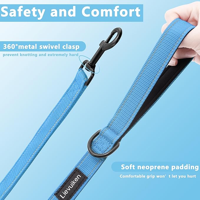 Dog Leash 4ft Long, Double Handle Dog Leash for Safety Control Training, Heavy Duty Dogs Leads with Traffic Padded Handles, Reflective Leashes for Small Medium Large Dogs(4ft, Sky Blue)