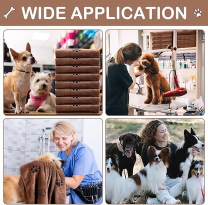Chumia 8 Pcs Dog Towels for Drying Dogs Cats Pet Towels Bulk Puppy Microfiber Fast Drying Paw Bath Bathing Supplies Absorbent for Medium Pets(40 x 24 Inch,Dog Paw and Bone,Coffee)