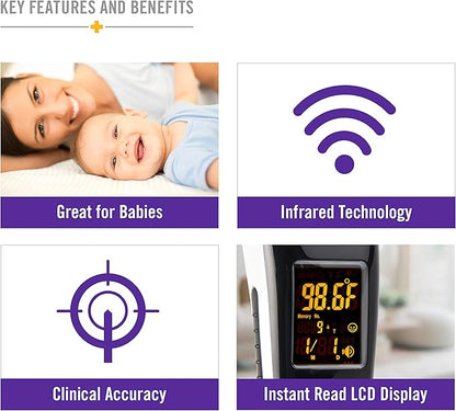 HealthSmart DigiScan Digital Accurate Infrared Thermometer, Instant Read Talking Forehead Thermometer, Ear Thermometer, For Babies, Children, and Adults, Black