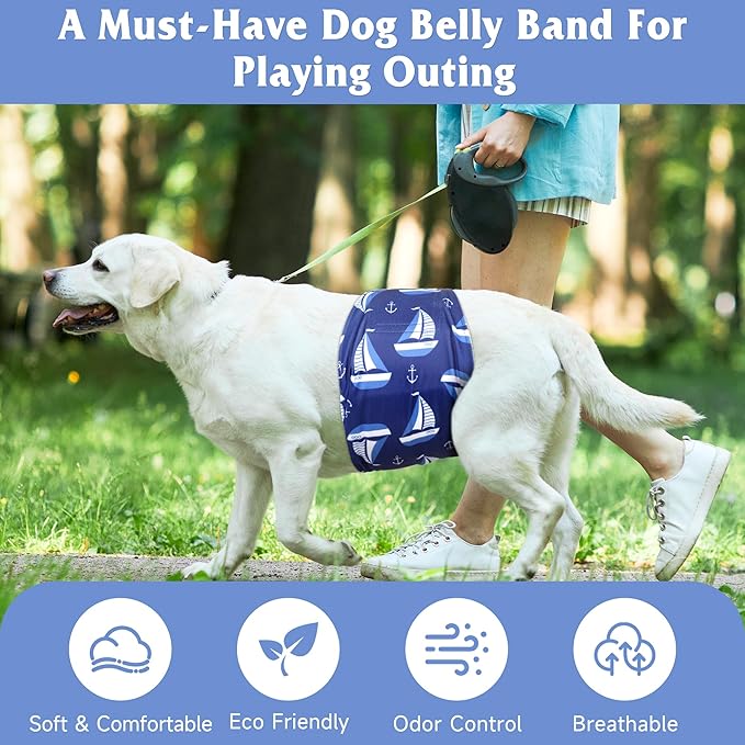 5 Pack Dog Diapers Male Reusable, Premium Belly Bands for Dogs, High Absorbing Male Dog Pee Wraps for Doggie in Incontinence or Excitable Urination and Training M