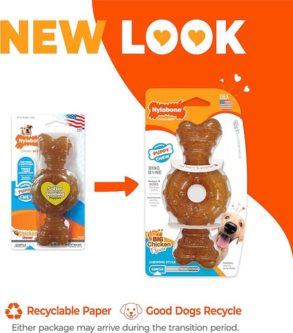 Nylabone Ring Bone Puppy Chew Toy for Puppies, Soothing Teething Toys for Puppies, Puppy Enrichment Toys, Long Lasting Chicken Flavor, For Medium Dogs - Up to 35 lbs, 1 Count