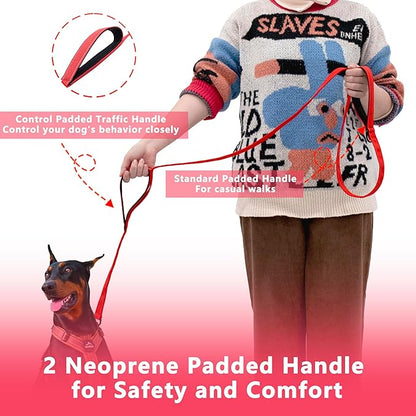 Dog Leash 4ft Long, Double Handle Dog Leash for Safety Control Training, Heavy Duty Dog Leads with Traffic Padded Handles, Reflective Leashes for Small Medium Large Dogs(4ft, Red)