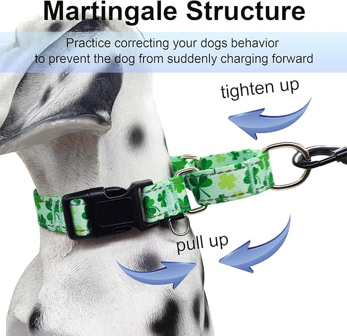 St.Patrick's Day Reflective Martingale Collar for Dogs with Quick Release Buckle Spring Clover Holiday Dog Collars (Shamrock, Large)