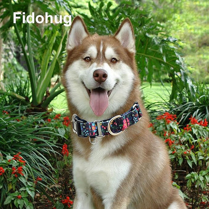 Slip Collar for Dogs Martingale Collar with Buckle Floral Adjustable Soft Nylon Dog Collars (Blue Pink Flower, Large)