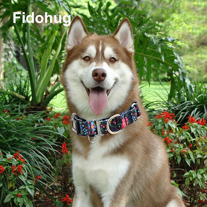 Martingale Collar for Dogs Floral Dog Collars for Small Medium Large Dogs with Buckle Adjustable Soft Nylon Dog Collar (Blue Pink Flower, XLarge)