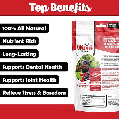 Winni Treats Elk Antlers for Dogs - Single Ingredient, Preservative-Free, Premium Shed, Grade A Split Elk Antler Dog Chew, High in Protein, Calcium for Teeth, Low in Fat, Dog Treat Antler (2 Pieces)