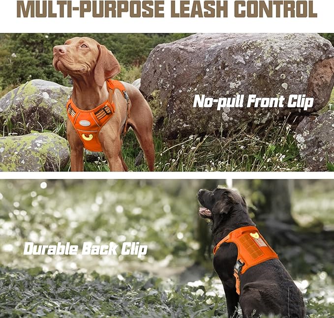 AUROTH Tactical Dog Harness for Large Dogs No Pull Adjustable Pet Harness Reflective K9 Working Training Easy Control Pet Vest Military Service Dog Harnesses Orange XL