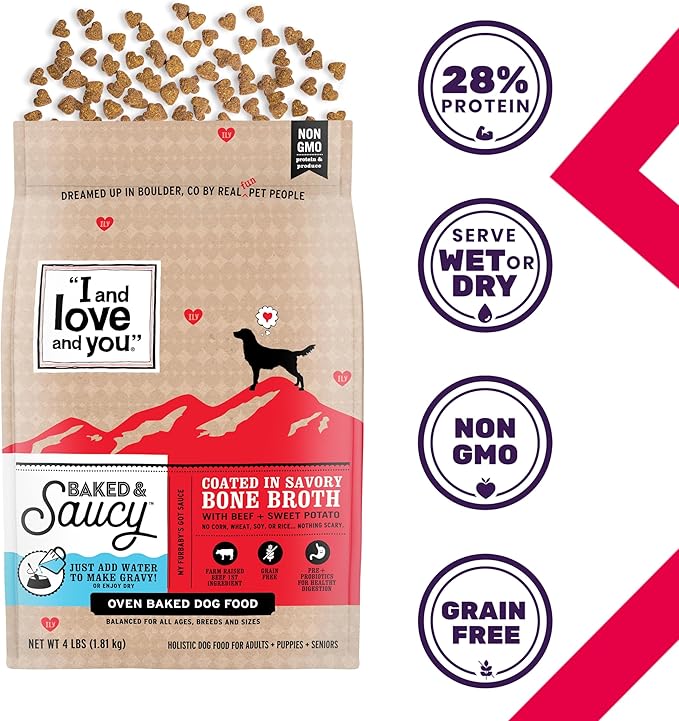 I AND LOVE AND YOU Baked and Saucy Dry Dog Food - Beef + Sweet Potato - Prebiotic + Probiotic, Real Meat, Grain Free, No Fillers, 21lb Bag