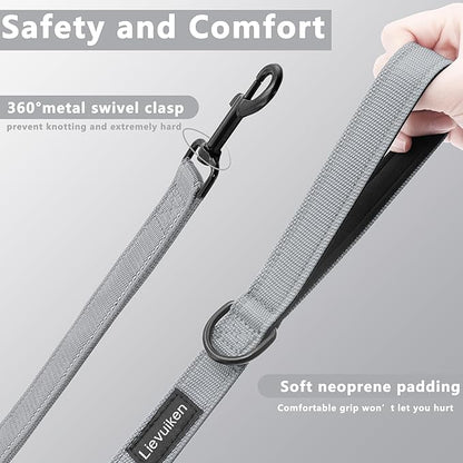 Dog Leash 4ft Long, Double Handle Dog Leash for Safety Control Training, Heavy Duty Dog Leads with Traffic Padded Handles, Reflective Leashes for Small Medium Large Dogs(4ft, Grey)